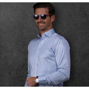 NWOT Collars & Co Dress Collar Polo Blue White Checkered Button Down Size Small